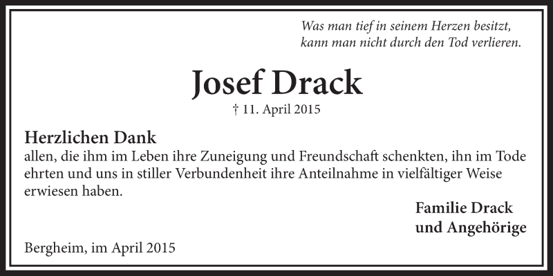  Traueranzeige für Josef Drack vom 25.04.2015 aus  Sonntags-Post 