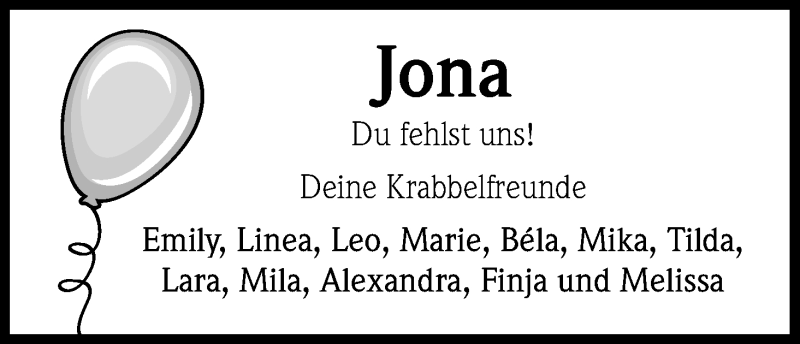  Traueranzeige für Jona  vom 02.07.2015 aus Kölner Stadt-Anzeiger / Kölnische Rundschau / Express