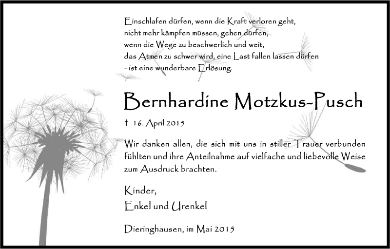  Traueranzeige für Bernhardine Motzkus-Pusch vom 27.05.2015 aus Kölner Stadt-Anzeiger / Kölnische Rundschau / Express