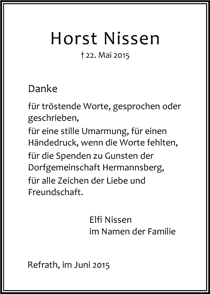 Traueranzeige für Horst Nissen vom 27.06.2015 aus Kölner Stadt-Anzeiger / Kölnische Rundschau / Express