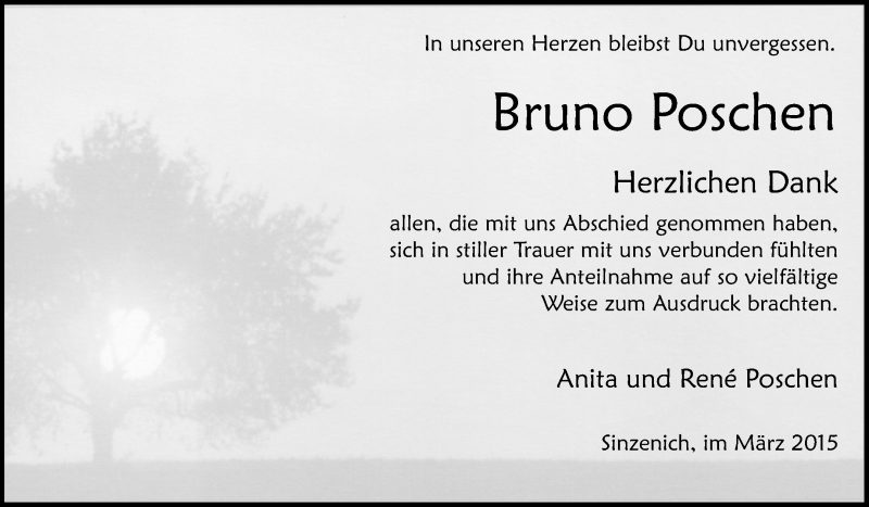  Traueranzeige für Bruno Poschen vom 29.03.2015 aus  Blickpunkt Euskirchen 