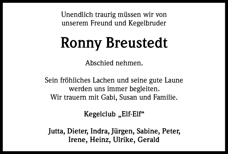  Traueranzeige für Ronny Breustedt vom 04.03.2015 aus Kölner Stadt-Anzeiger / Kölnische Rundschau / Express