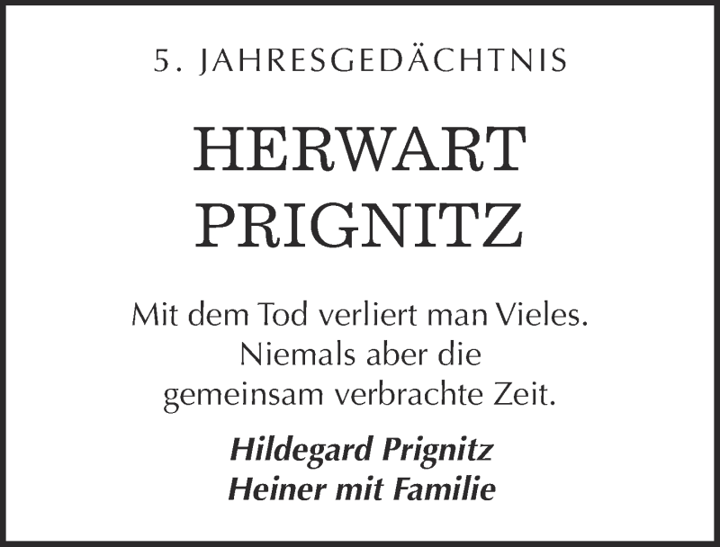  Traueranzeige für Herwart Prignitz vom 07.10.2015 aus  Kölner Wochenspiegel 
