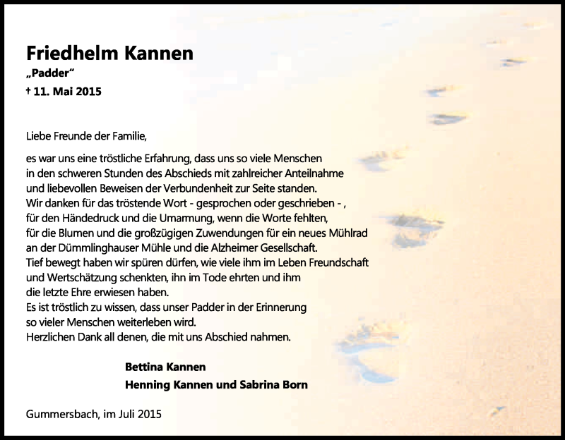  Traueranzeige für Friedhelm Kannen vom 04.07.2015 aus Kölner Stadt-Anzeiger / Kölnische Rundschau / Express