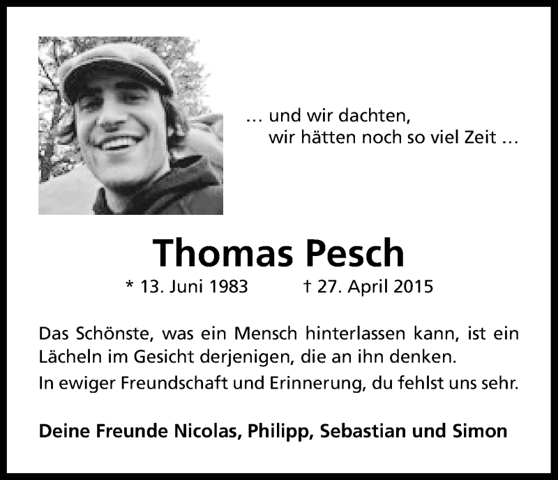  Traueranzeige für Thomas Pesch vom 07.05.2015 aus Kölner Stadt-Anzeiger / Kölnische Rundschau / Express