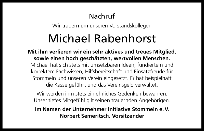  Traueranzeige für Michael Rabenhorst vom 29.05.2015 aus Kölner Stadt-Anzeiger / Kölnische Rundschau / Express