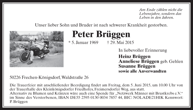  Traueranzeige für Peter Brüggen vom 03.06.2015 aus  Wochenende 