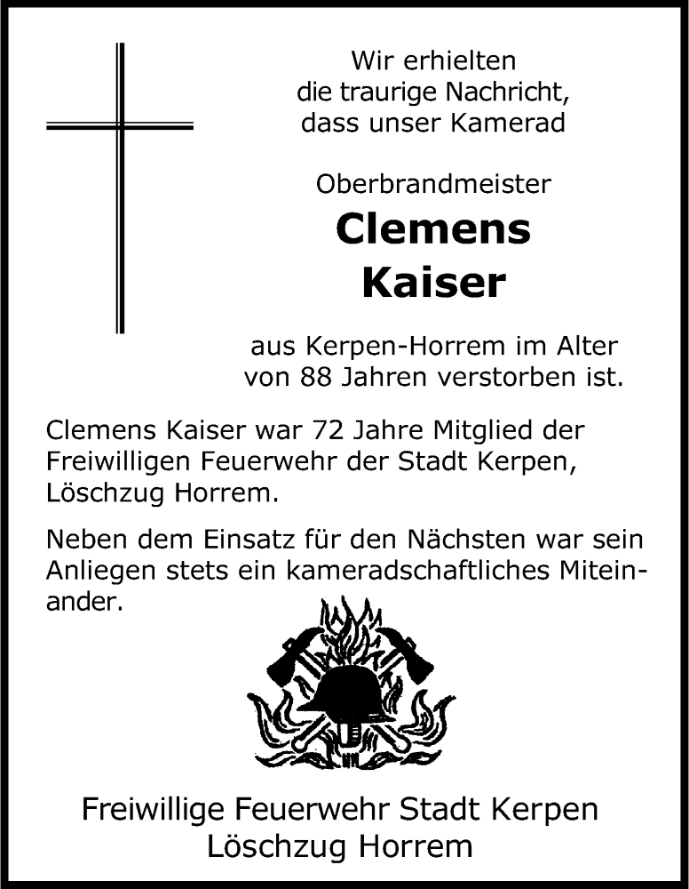  Traueranzeige für Clemens Kaiser vom 04.04.2015 aus Kölner Stadt-Anzeiger / Kölnische Rundschau / Express