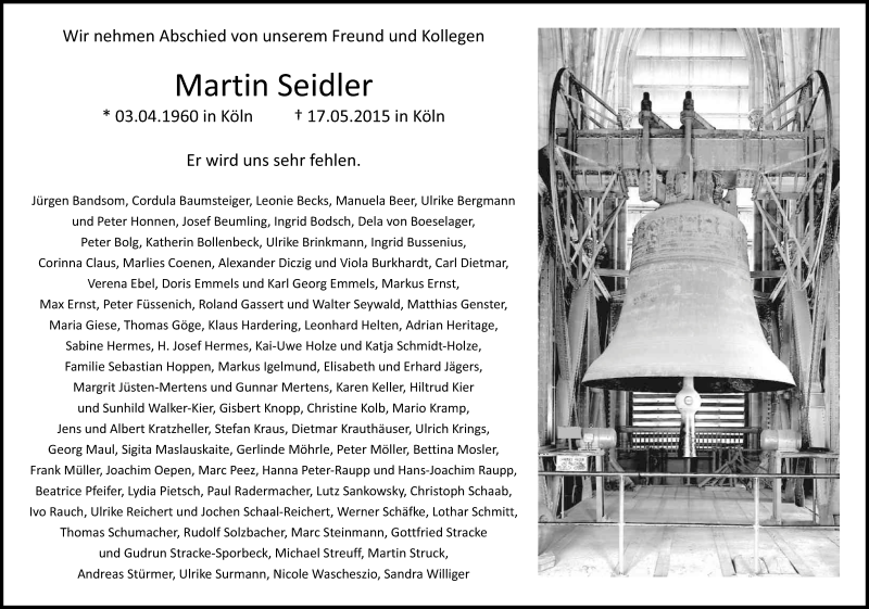  Traueranzeige für Martin Seidler vom 26.05.2015 aus Kölner Stadt-Anzeiger / Kölnische Rundschau / Express
