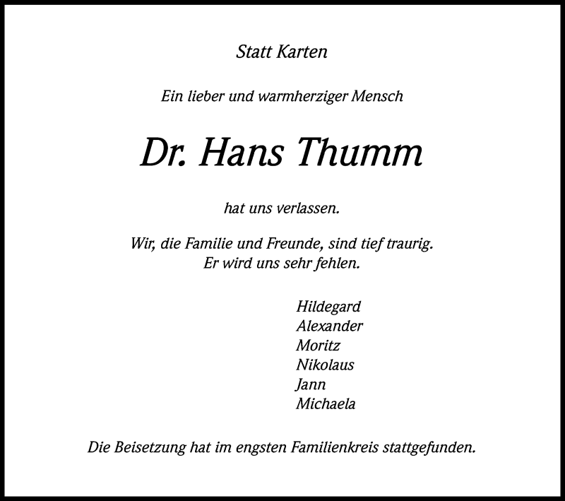  Traueranzeige für Hans Thumm vom 02.07.2015 aus Kölner Stadt-Anzeiger / Kölnische Rundschau / Express