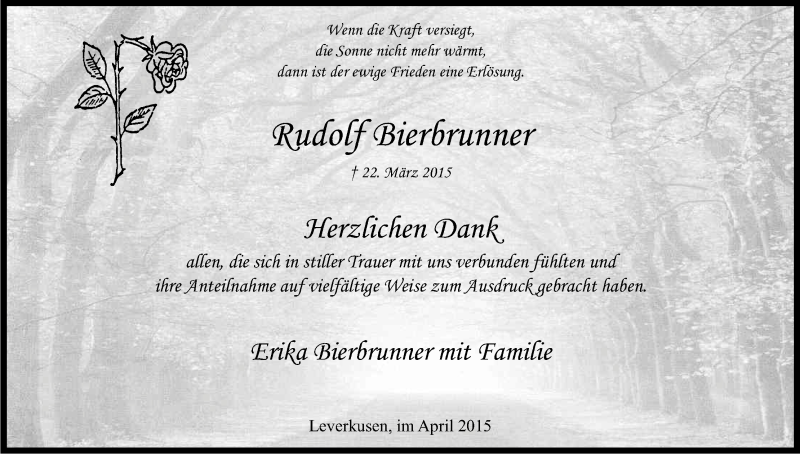  Traueranzeige für Rudolf Bierbrunner vom 25.04.2015 aus Kölner Stadt-Anzeiger / Kölnische Rundschau / Express