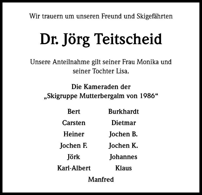  Traueranzeige für Jörg Teitscheid vom 09.04.2015 aus Kölner Stadt-Anzeiger / Kölnische Rundschau / Express