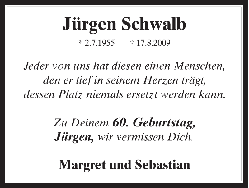  Traueranzeige für Jürgen Schwalb vom 01.07.2015 aus  Schaufenster/Blickpunkt 