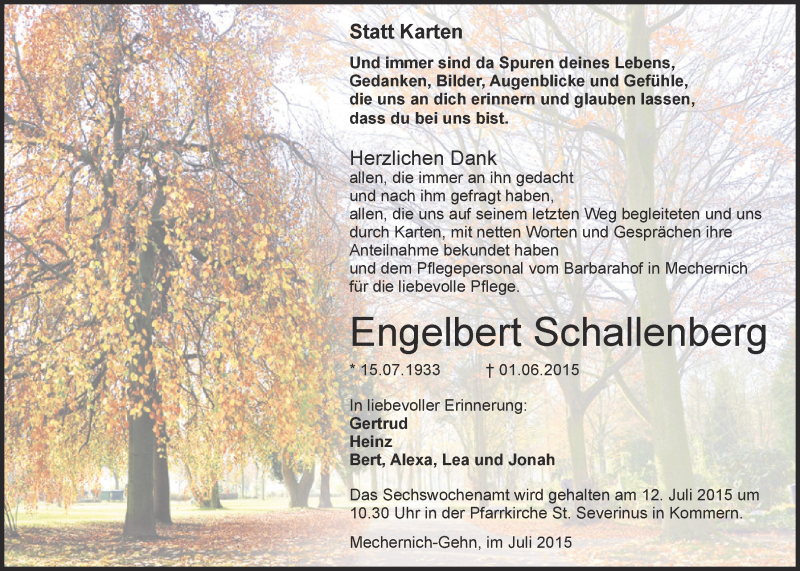  Traueranzeige für Engelbert Schallenberg vom 05.07.2015 aus  Blickpunkt Euskirchen 