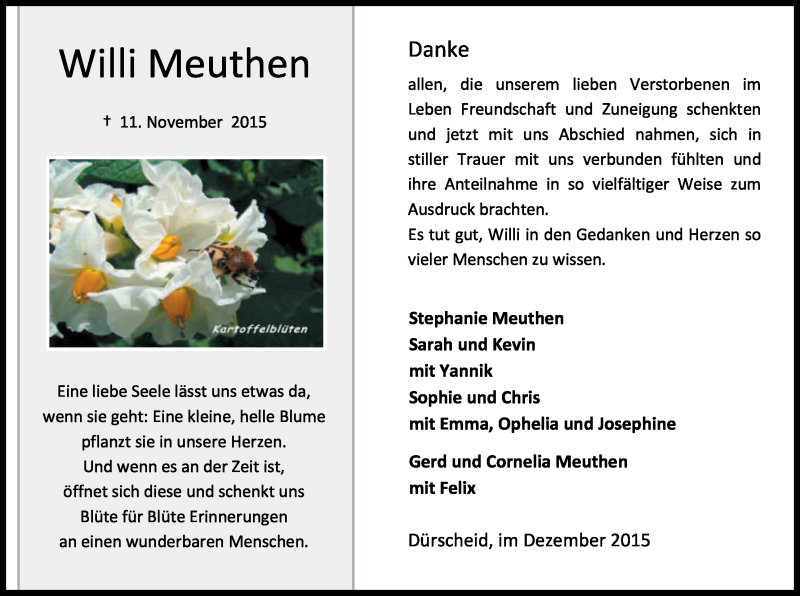  Traueranzeige für Willi Meuthen vom 19.12.2015 aus Kölner Stadt-Anzeiger / Kölnische Rundschau / Express