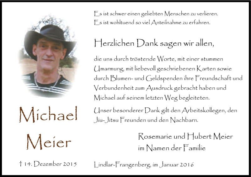  Traueranzeige für Michael Meier vom 16.01.2016 aus Kölner Stadt-Anzeiger / Kölnische Rundschau / Express