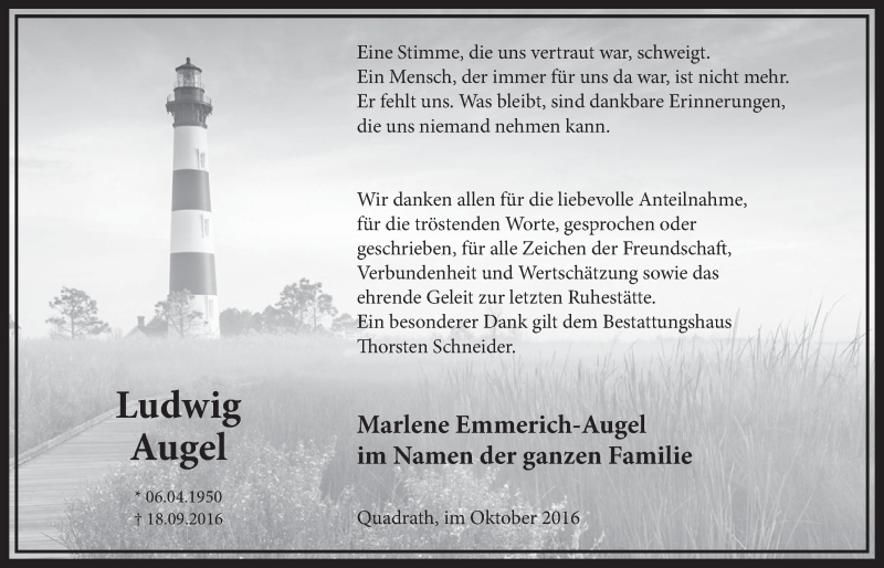  Traueranzeige für Ludwig Augel vom 15.10.2016 aus  Sonntags-Post 