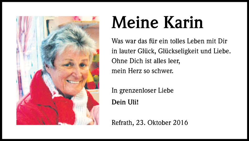  Traueranzeige für Karin Trupke vom 24.10.2016 aus Kölner Stadt-Anzeiger / Kölnische Rundschau / Express