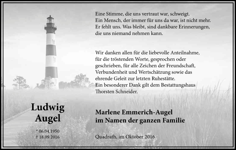  Traueranzeige für Ludwig Augel vom 15.10.2016 aus Kölner Stadt-Anzeiger / Kölnische Rundschau / Express