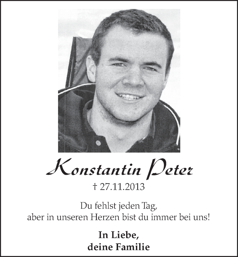  Traueranzeige für Konstantin Peter vom 23.11.2016 aus  Schlossbote/Werbekurier 