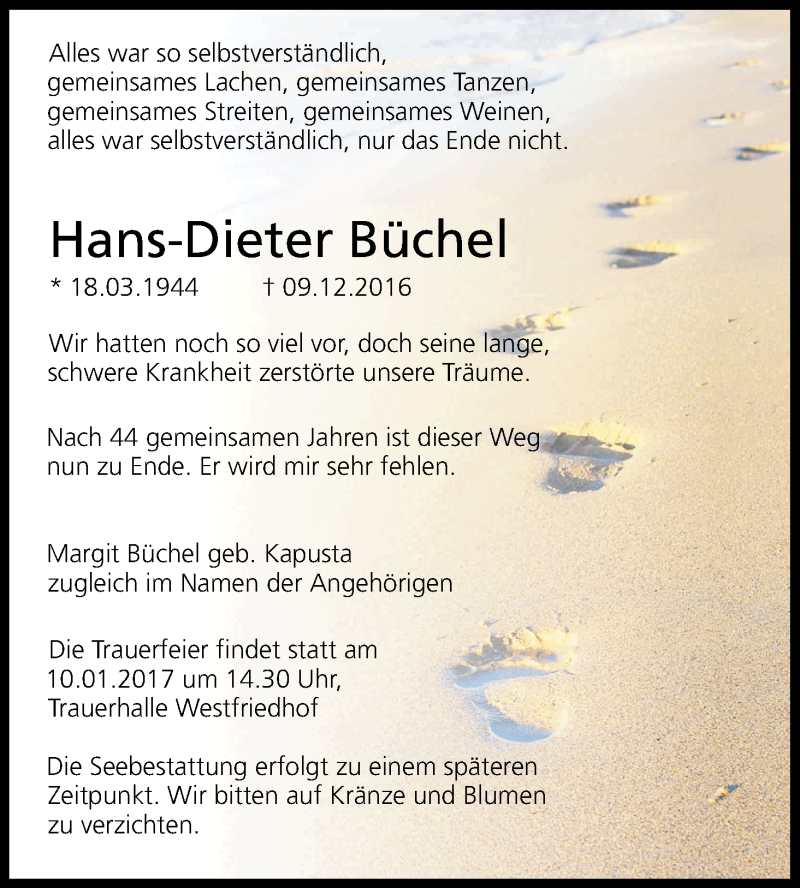 Traueranzeige für Hans-Dieter Büchel vom 17.12.2016 aus Kölner Stadt-Anzeiger / Kölnische Rundschau / Express