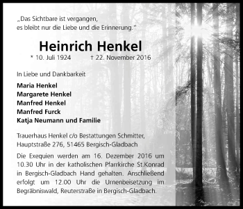 Anzeige von Heinrich Henkel von Kölner Stadt-Anzeiger / Kölnische Rundschau / Express