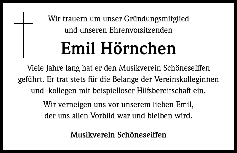  Traueranzeige für Emil Hörnchen vom 09.12.2016 aus Kölner Stadt-Anzeiger / Kölnische Rundschau / Express