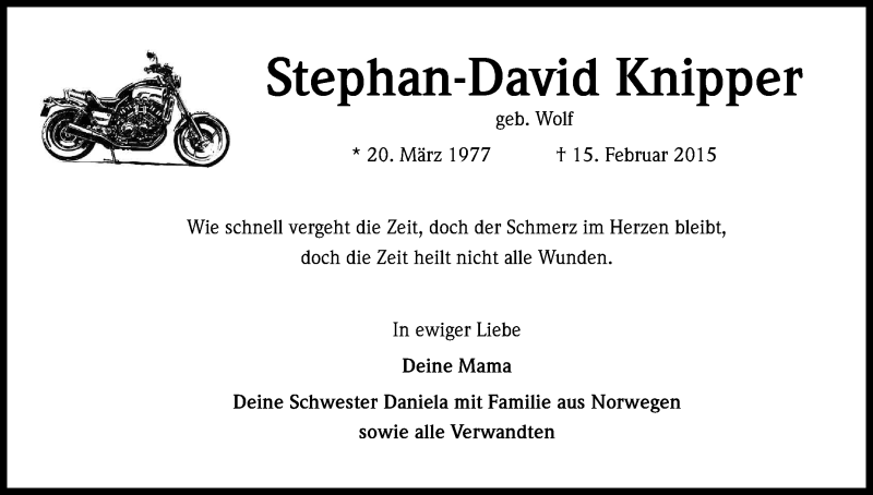  Traueranzeige für Stephan-David Knipper vom 16.02.2016 aus Kölner Stadt-Anzeiger / Kölnische Rundschau / Express