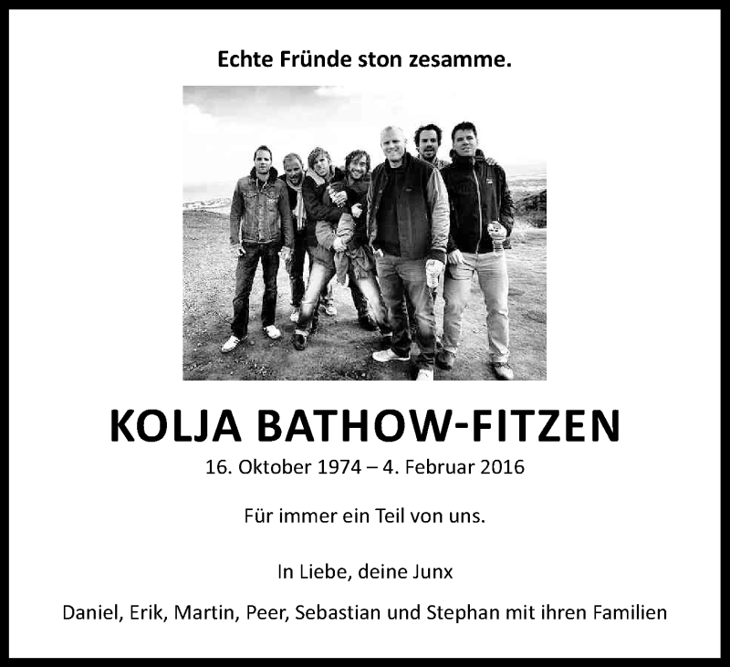  Traueranzeige für Kolja Bathow-Fitzen vom 12.02.2016 aus Kölner Stadt-Anzeiger / Kölnische Rundschau / Express
