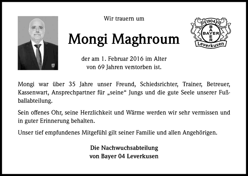  Traueranzeige für Mongi Maghroum vom 06.02.2016 aus Kölner Stadt-Anzeiger / Kölnische Rundschau / Express