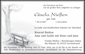 Anzeige von Gisela Nießen von  Werbepost 