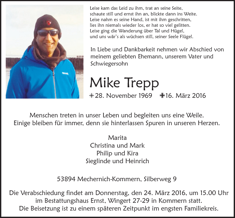  Traueranzeige für Mike Trepp vom 20.03.2016 aus  Blickpunkt Euskirchen 