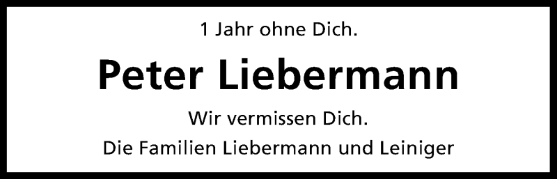  Traueranzeige für Peter Liebermann vom 01.04.2016 aus Kölner Stadt-Anzeiger / Kölnische Rundschau / Express