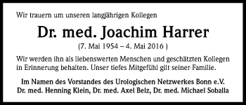 Anzeige von Joachim Harrer von Kölner Stadt-Anzeiger / Kölnische Rundschau / Express
