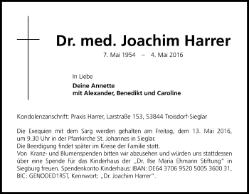 Anzeige von Joachim Harrer von Kölner Stadt-Anzeiger / Kölnische Rundschau / Express