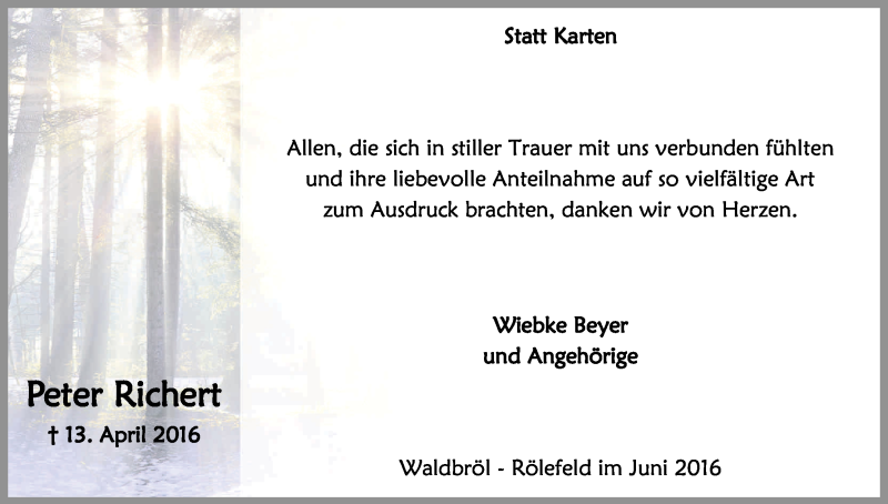  Traueranzeige für Peter Richert vom 25.06.2016 aus Kölner Stadt-Anzeiger / Kölnische Rundschau / Express