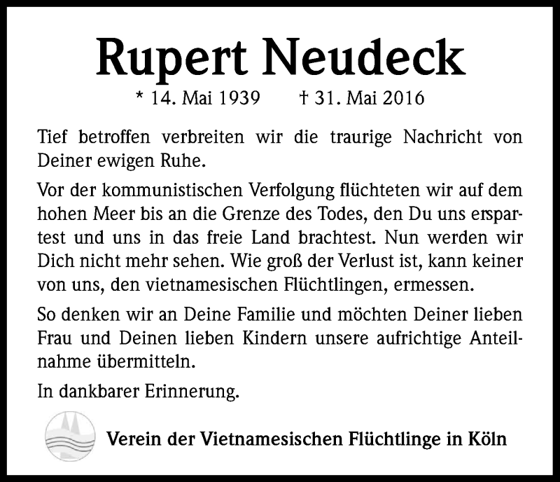  Traueranzeige für Rupert Neudeck vom 04.06.2016 aus Kölner Stadt-Anzeiger / Kölnische Rundschau / Express
