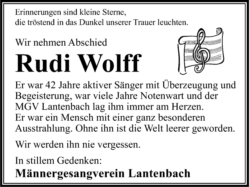 Traueranzeige für Rudi Wolff vom 30.07.2016 aus Kölner Stadt-Anzeiger / Kölnische Rundschau / Express