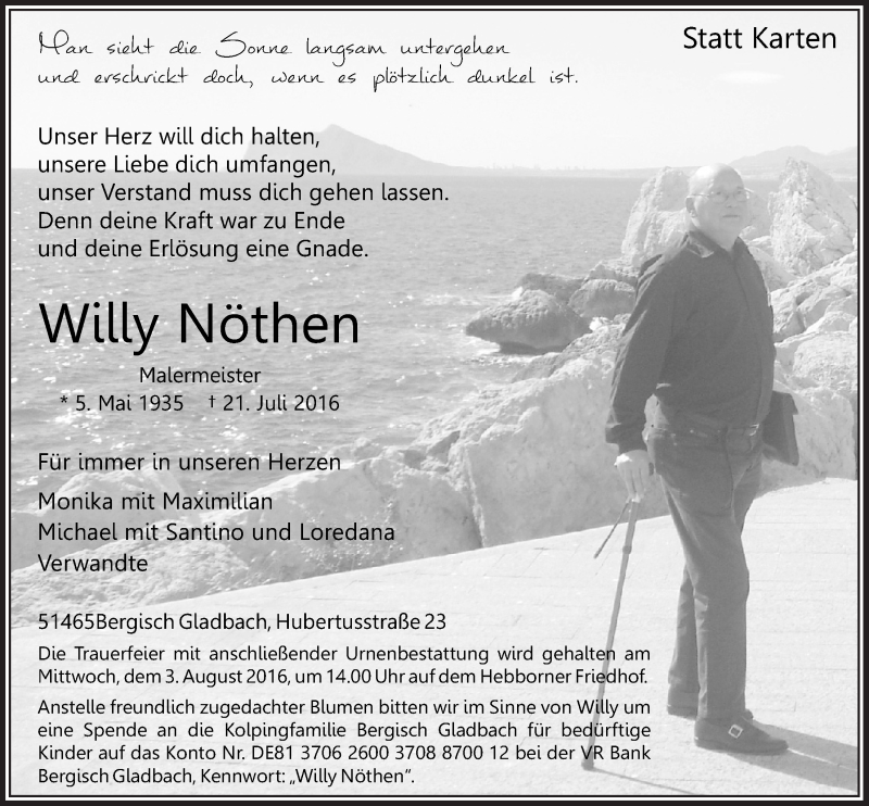  Traueranzeige für Willy Nöthen vom 27.07.2016 aus  Bergisches Handelsblatt 