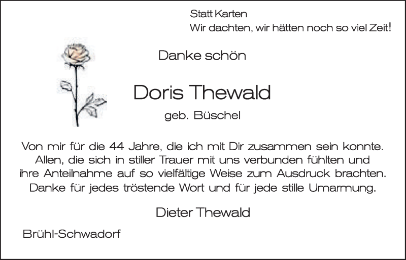  Traueranzeige für Doris Thewald vom 20.07.2016 aus  Schlossbote/Werbekurier 