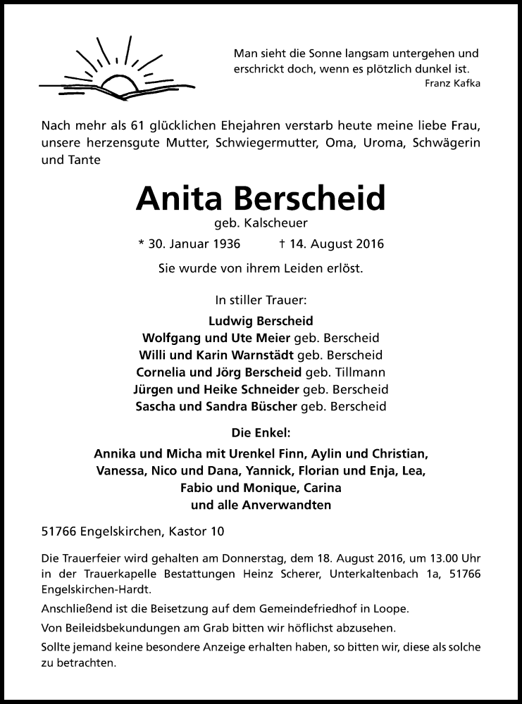  Traueranzeige für Anita Berscheid vom 17.08.2016 aus Kölner Stadt-Anzeiger / Kölnische Rundschau / Express