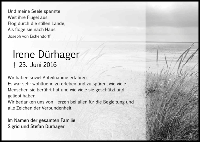  Traueranzeige für Irene Dürhager vom 13.08.2016 aus Kölner Stadt-Anzeiger / Kölnische Rundschau / Express