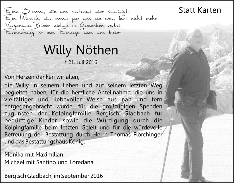  Traueranzeige für Willy Nöthen vom 14.09.2016 aus  Bergisches Handelsblatt 