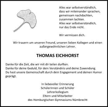 Anzeige von Thomas Eichhorst von Kölner Stadt-Anzeiger / Kölnische Rundschau / Express
