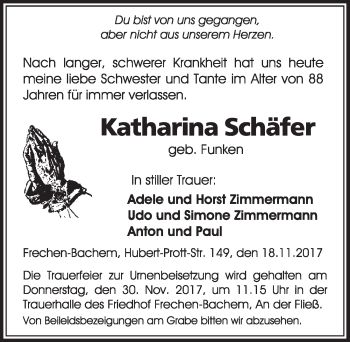 Anzeige von Katharina Schäfer von  Sonntags-Post 