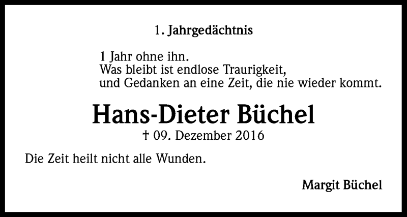 Traueranzeige für Hans-Dieter Büchel vom 09.12.2017 aus Kölner Stadt-Anzeiger / Kölnische Rundschau / Express