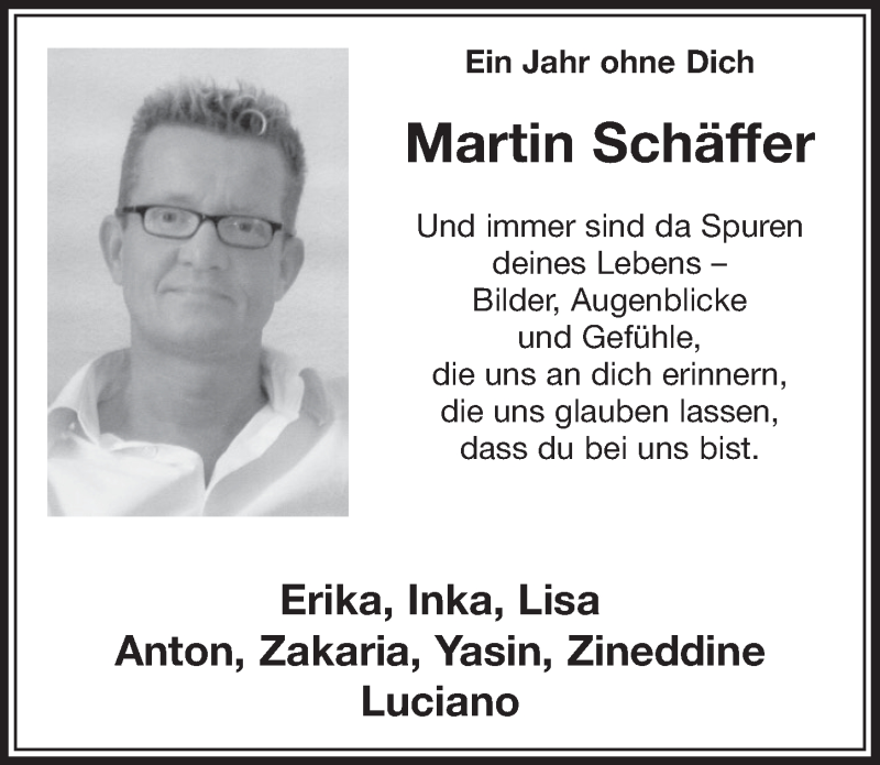  Traueranzeige für Martin Schäffer vom 13.12.2017 aus  Schlossbote/Werbekurier 