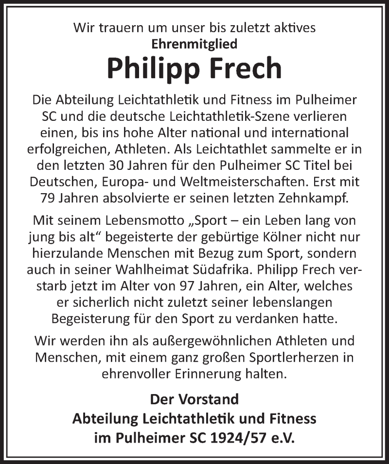  Traueranzeige für Philipp Frech vom 18.02.2017 aus  Sonntags-Post 