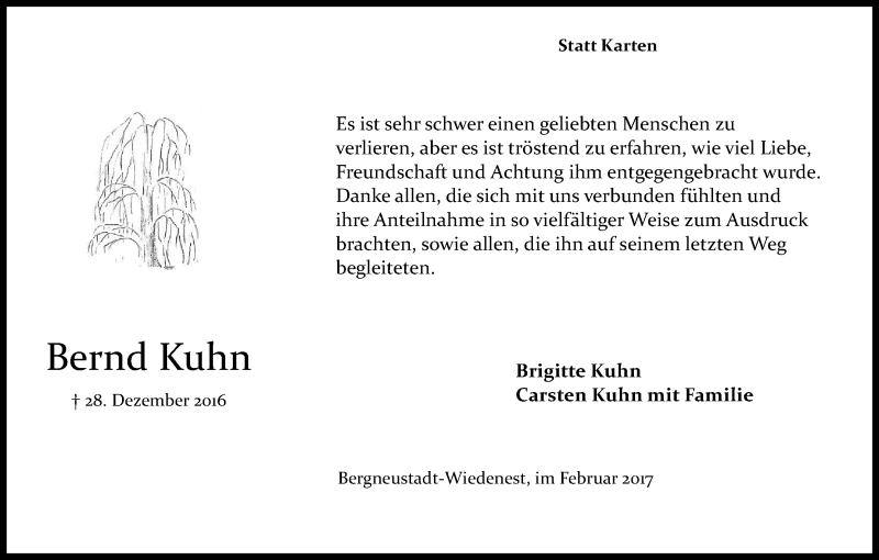  Traueranzeige für Bernd Kuhn vom 25.02.2017 aus Kölner Stadt-Anzeiger / Kölnische Rundschau / Express
