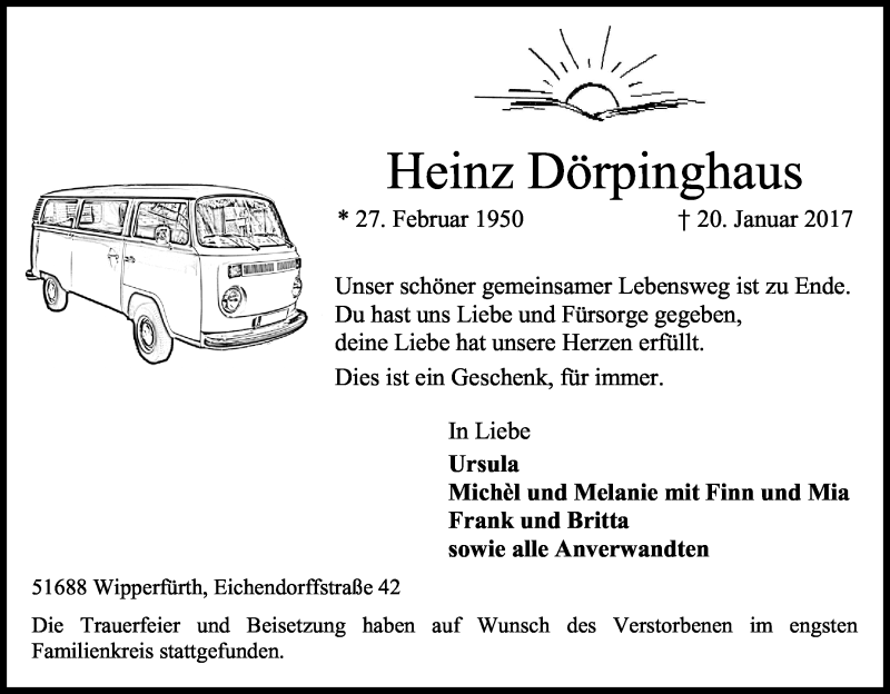  Traueranzeige für Heinz Dörpinghaus vom 02.02.2017 aus Kölner Stadt-Anzeiger / Kölnische Rundschau / Express